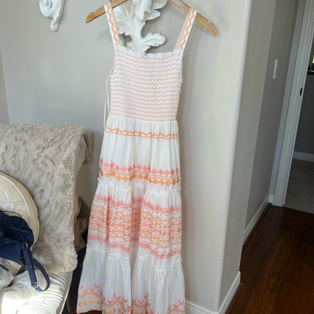 Zara White and Orange Maxi Dress